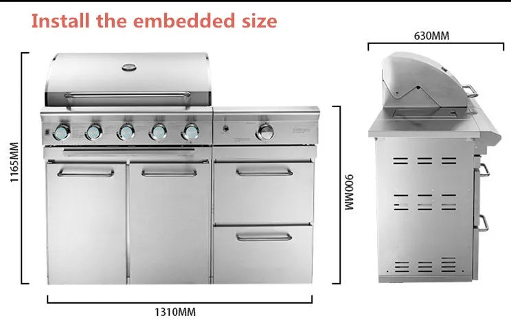 Luxury Outdoor Grill for Courtyard, Build-in Gas BBQ Grill,Stainless Steel 304