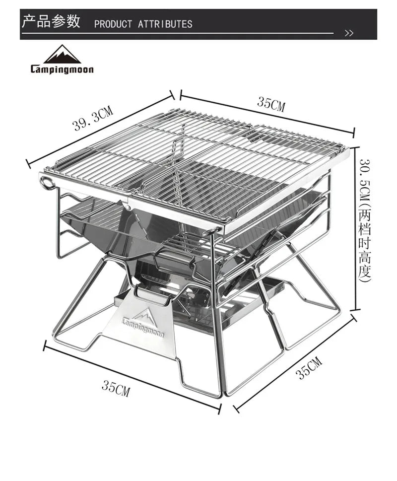 Stainless Steel Grill 4-7 People Thickened Campingmoon X-Two Outdoor Household Portable Folding Charcoal Grill
