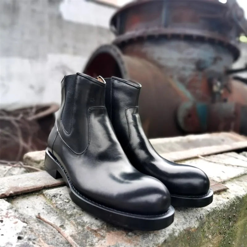 Classic Chelsea Boots Men Handmade Slip-On Round Toe Motorcycle Boots Cowhide Genuine Leather High Top Shoes Cowboy Boots