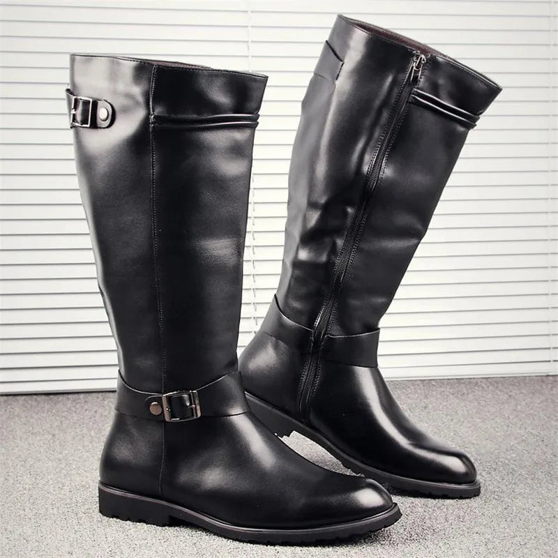 Leather Boots Fur High Top Casual Shoes Men Male Boots over the knee Botas Brand Motorcycle Boots