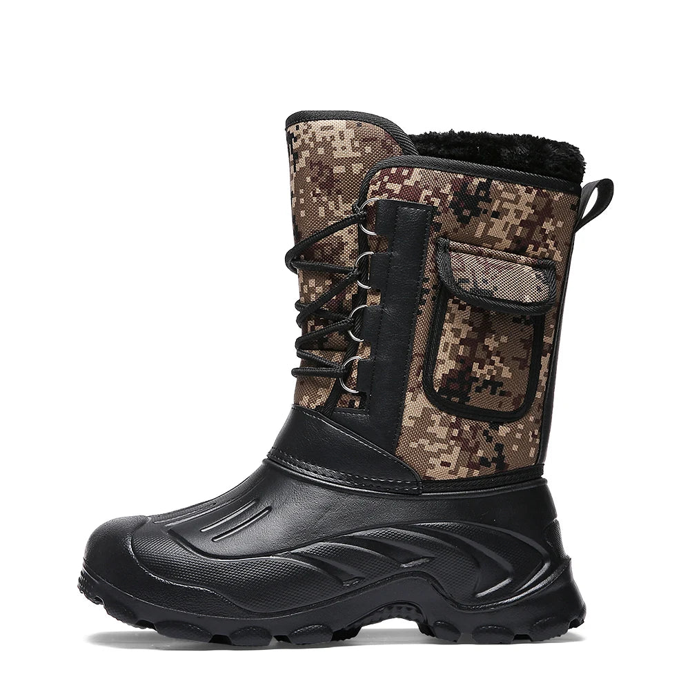 New Winter Camouflage Snow Men Boots Rain Shoes Outdoor Waterproof With Fur Plush Warm Male Casual Mid-Calf Work Motorcycle Boot
