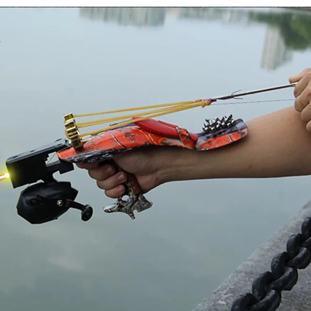 Hunting Slingshot Multi Function Hunting Crossbows Laser Rifle Toy With Darts Arrows Fishing Shooting Tool Professional Catapult