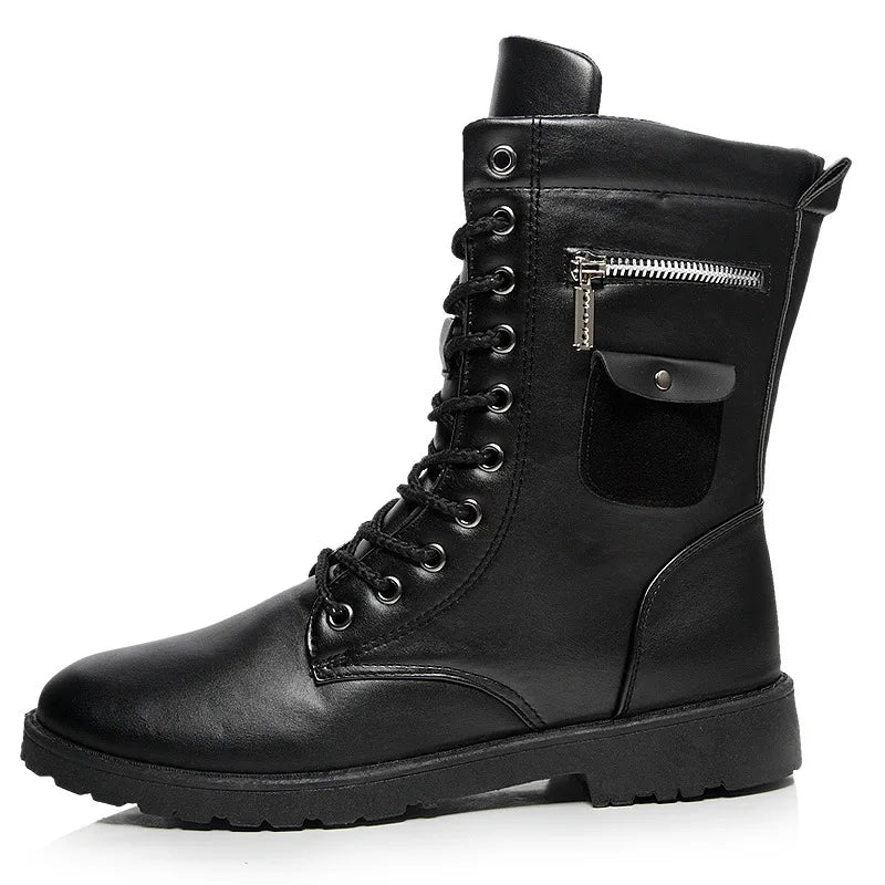 Brand  Boots Men Chain Mens Boots Skull Metal Buckle Lace Up Male Motorcycle Punk Boots Men's Shoes Rock 2019