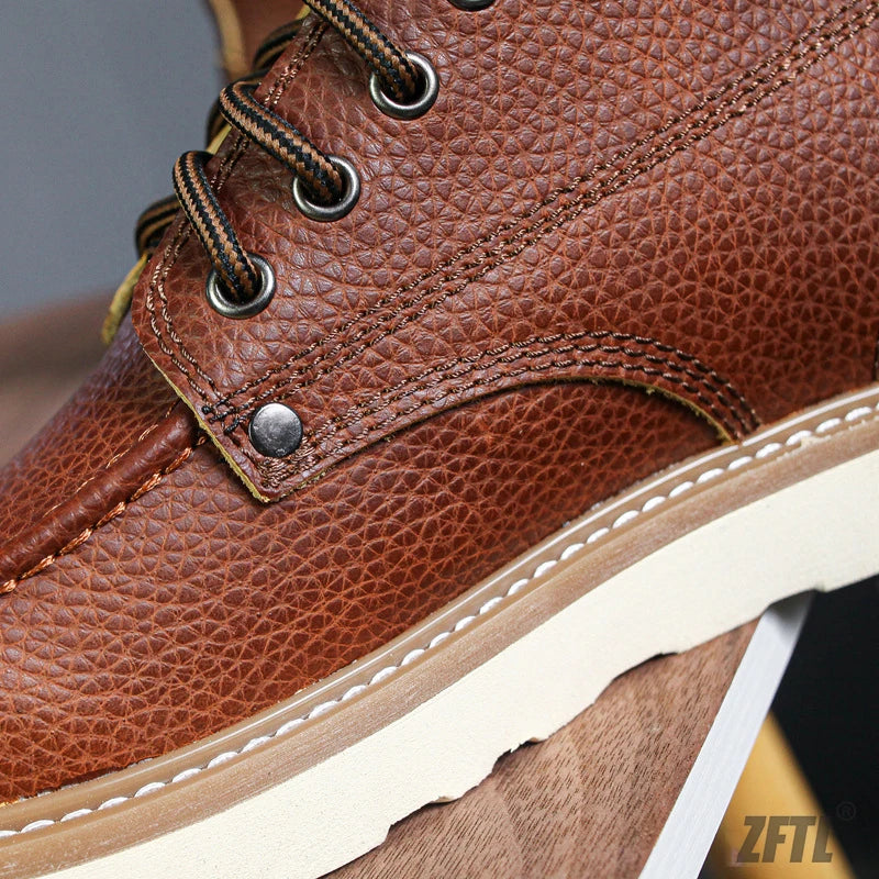 ZFTL Men's Boots Cowhide Thick-soled boots retro British Outdoor Tooling shoes Ankle Boots Male Casual Lace up boots 2025