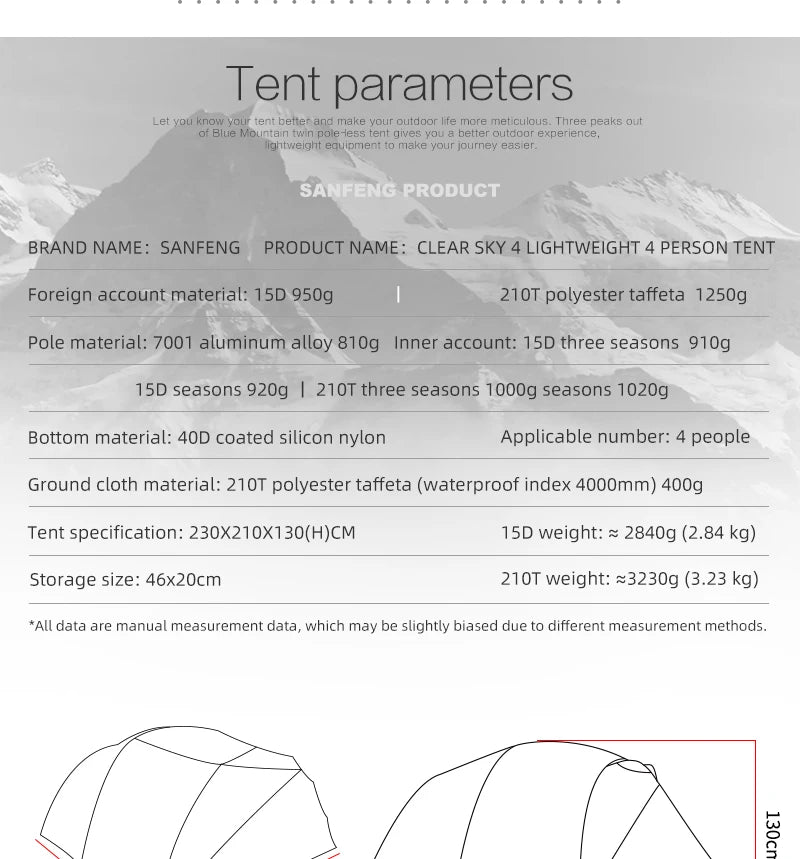 3F UL GEAR Qingkong 4 Person 4 Season 15D Camping Tent Outdoor Ultralight Hiking Backpacking Hunting Waterproof Tents