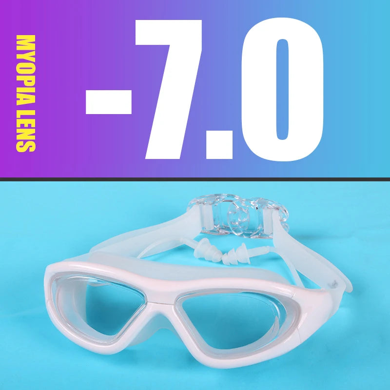 Myopia Swimming Goggles Earplug -2.0 to -9.0 Prescription Swim Pool Glasses Anti Fog Men Women Optical Waterproof Swim Eyewear