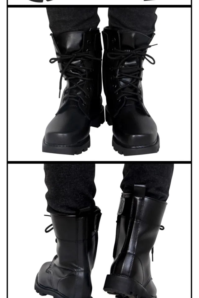 Steel Toe Men Boots Leather Safety Shoes for Men Spring Fashion Lace Up Black Ankle Platform Motorcycle Boots