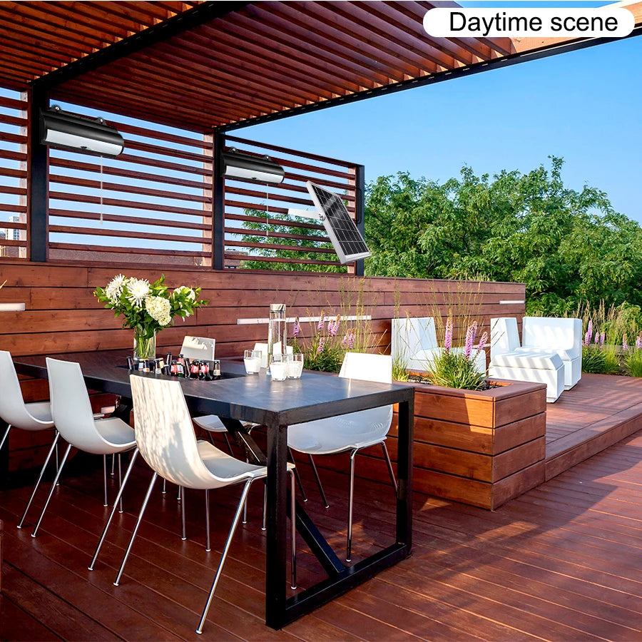 Double Head Solar Pendant Light Outdoor Waterproof Garden PIR Motion Sensor LED Floodlight Dimmable Remote Cord Solar Light Shed