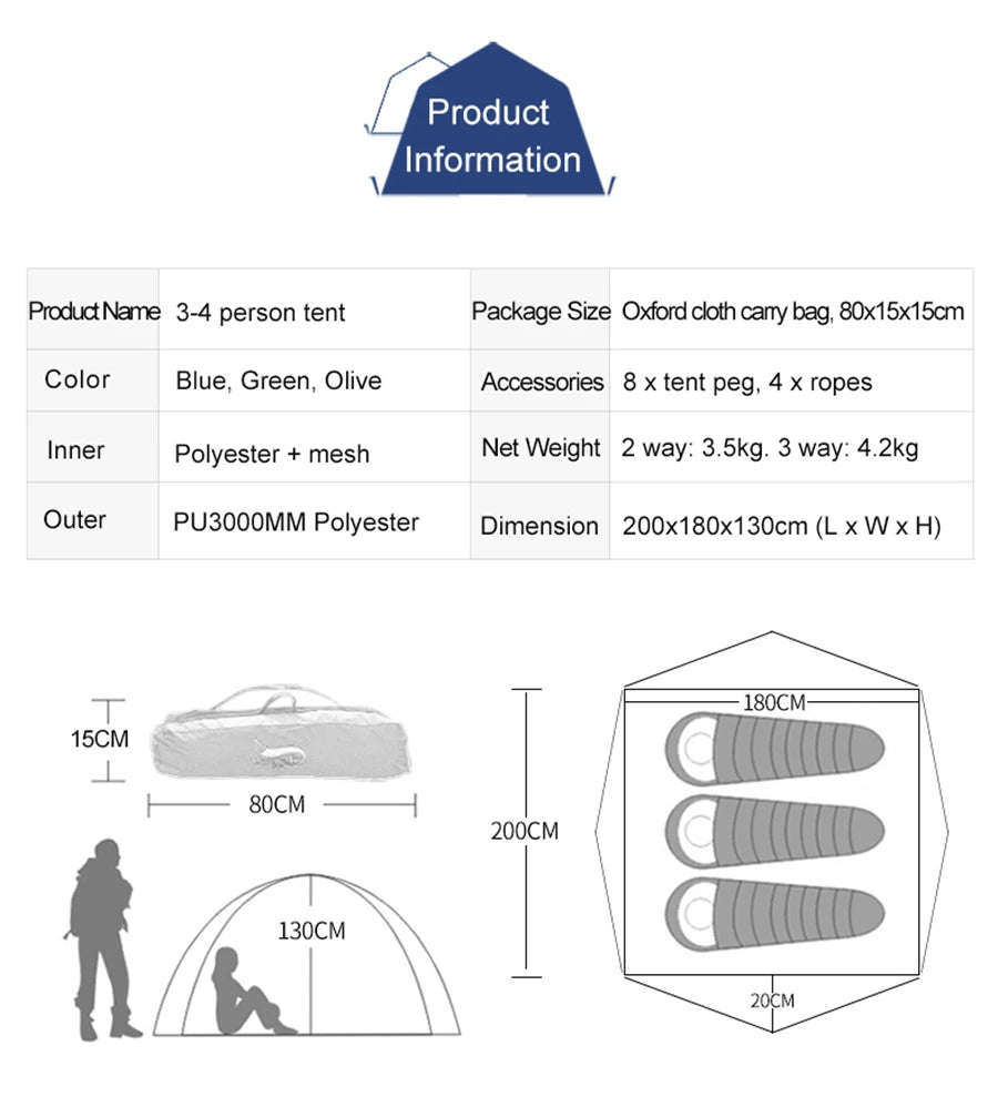 Desert&Fox Camping Tents for 3 Person Instant Pop-Up Automatic Dome Tent with Floor Tarp Quick Setup for Family Beach Hiking
