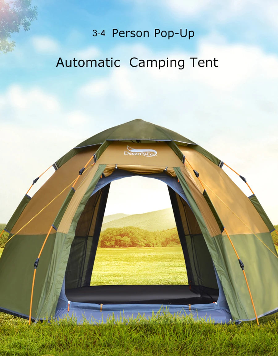 Desert&Fox Pop-up Automatic Tent 3-4 Person Instant Camping Tent Backpacking Family Dome Tents for Camping Hiking Travelling