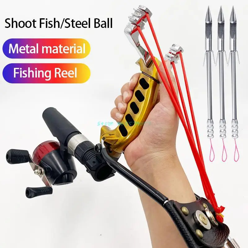 Alloy Hunting Fishing Slingshot Set High Precision Outdoor Shooting Catapult with Fishing Rubber Band Game Sling Shot with Darts
