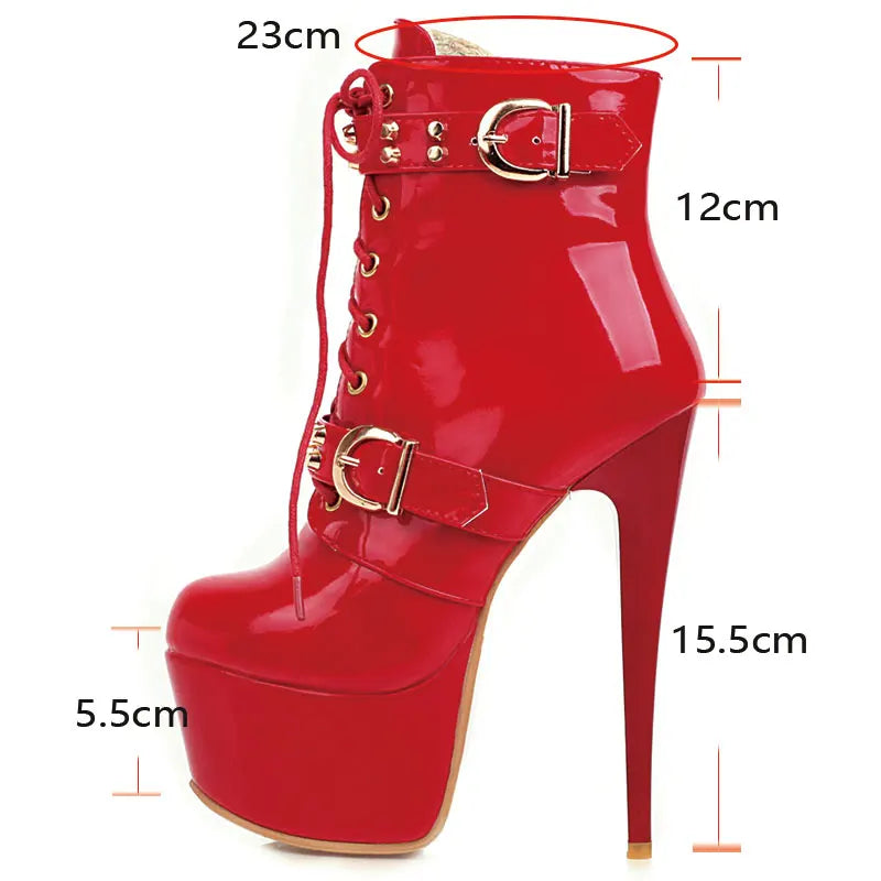 Sgesvier 2021 Women Winter Ankle Boots Stiletto Heels Boots Round Toe Gorgeous Black White Red Club Shoes Women Plus Size 48