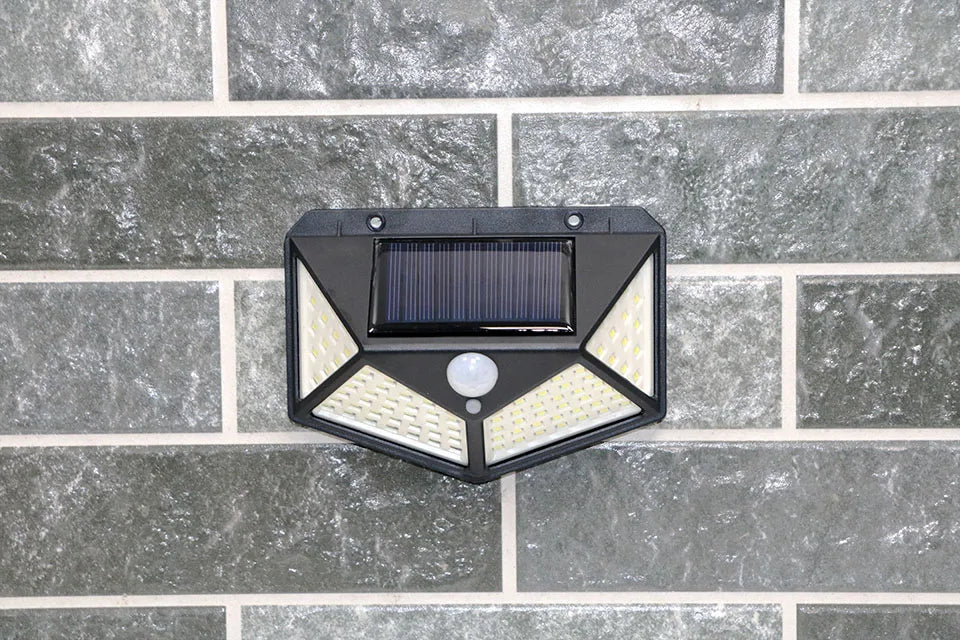 4 sides 100LEDs 3 modes glow PIR motion sensor solar wall light garden solar energy lamp always on at night outdoor street lamp