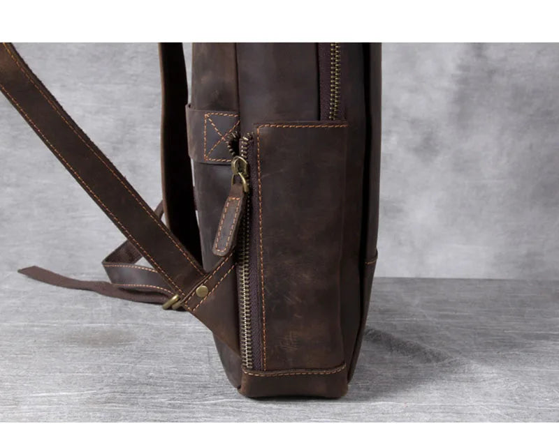 Vintage Crazy Horse Genuine Leather Backpack Men Backpack Laptop Leather Daily Bagpack Male Rucksack Trave Hiking Knapsack Large