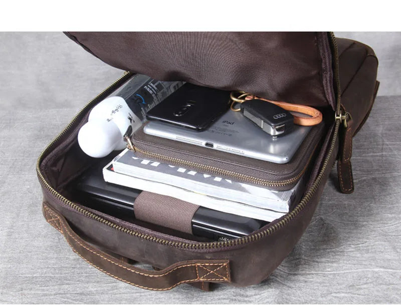 Vintage Crazy Horse Genuine Leather Backpack Men Backpack Laptop Leather Daily Bagpack Male Rucksack Trave Hiking Knapsack Large