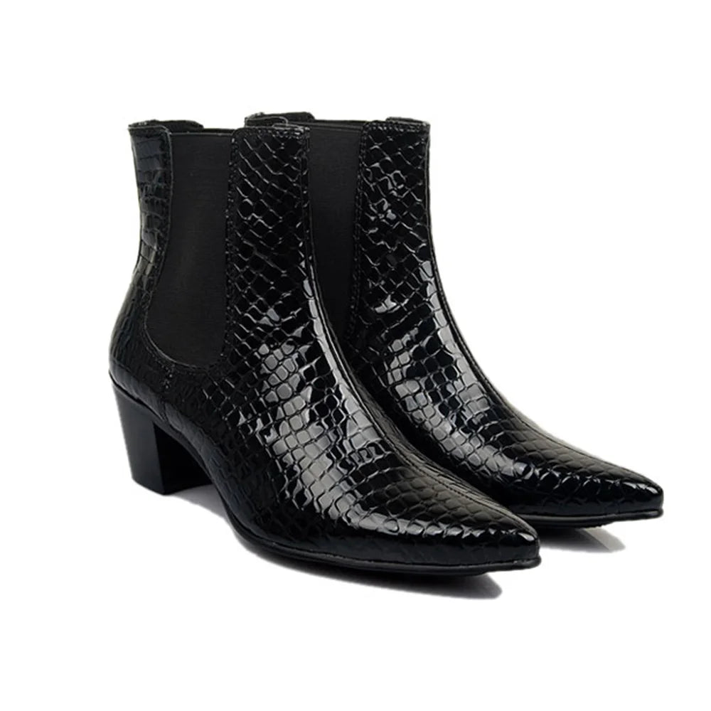 6CM high-heeled Men's Shoes Boots Korean Style Leather Boots Men High-top Fashion Business Short Boots Men Pointed Toe