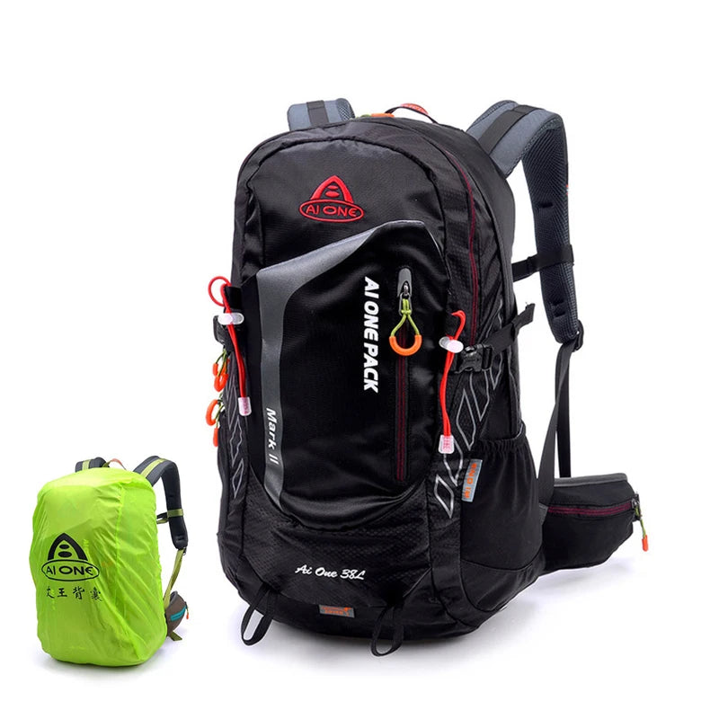 38L Climbing Bag Hiking Camping Backpack with Raincover Tourist Rucksack Athletes Flatpack Tramping Pack Mountain Backpack