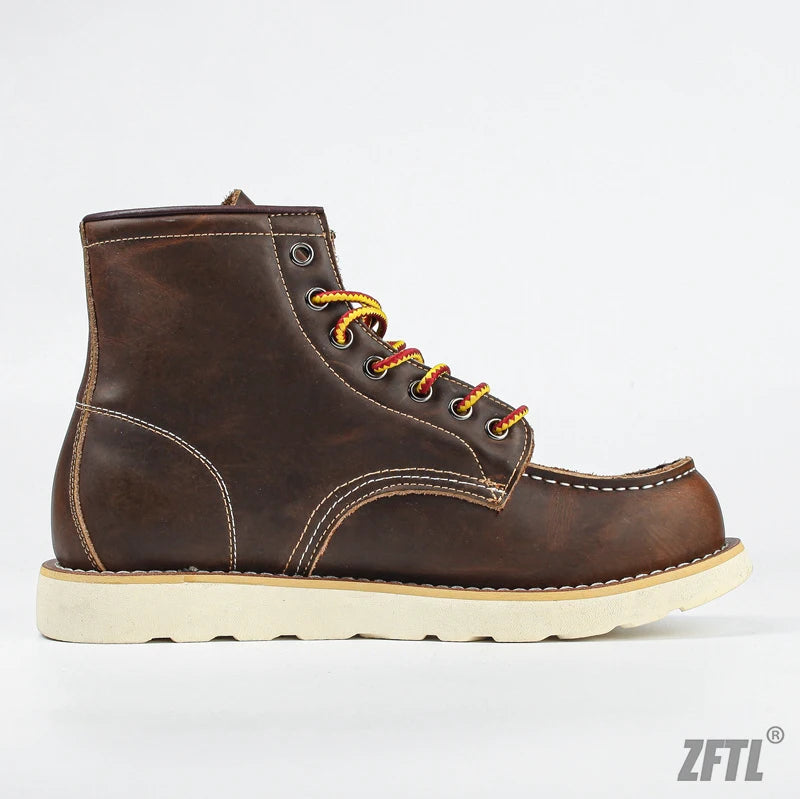 ZFTL Men's Ankle Boots American retro tooling boots Casual Crazy Horse Leather Men's Boots Vintage Man Lace up Boots 2025