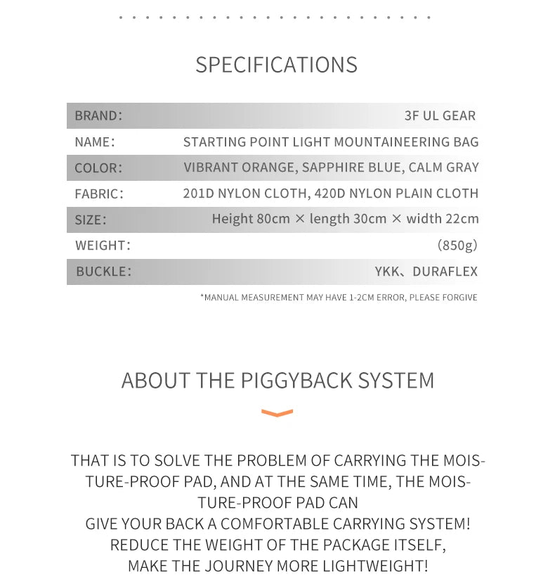 3F UL GEAR Water-resistant Hiking Backpack Backpacking Trekking Bag Lightweight Camping Travel Mountaineering Rucksacks 40+16L