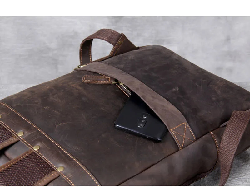 Vintage Crazy Horse Genuine Leather Backpack Men Backpack Laptop Leather Daily Bagpack Male Rucksack Trave Hiking Knapsack Large