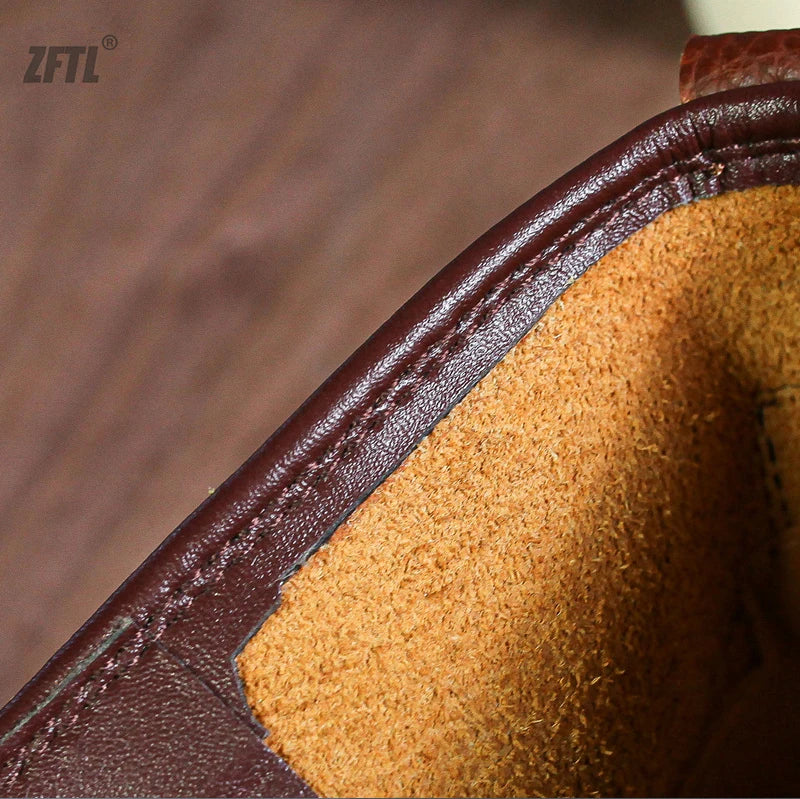 ZFTL Men's Boots Cowhide Thick-soled boots retro British Outdoor Tooling shoes Ankle Boots Male Casual Lace up boots 2025