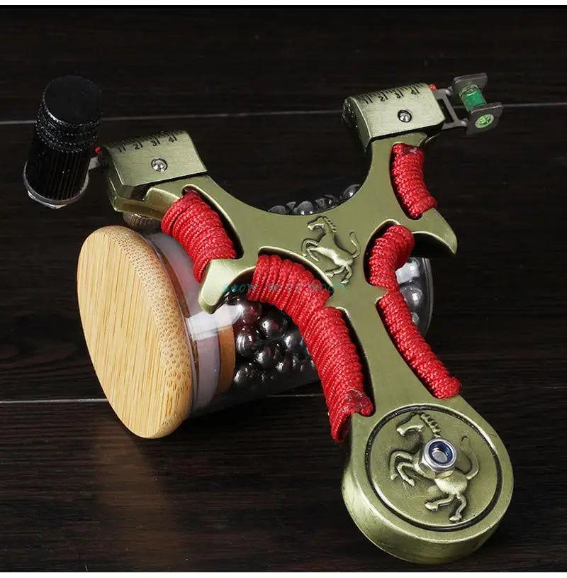 Alloy Slingshot Laser Red Line Flat Leather Hunting Slingshot Professional Shooting Aiming Catapult with Rubber Band Outdoor