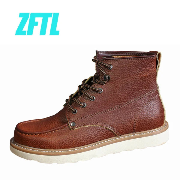 ZFTL Men's Boots Cowhide Thick-soled boots retro British Outdoor Tooling shoes Ankle Boots Male Casual Lace up boots 2025
