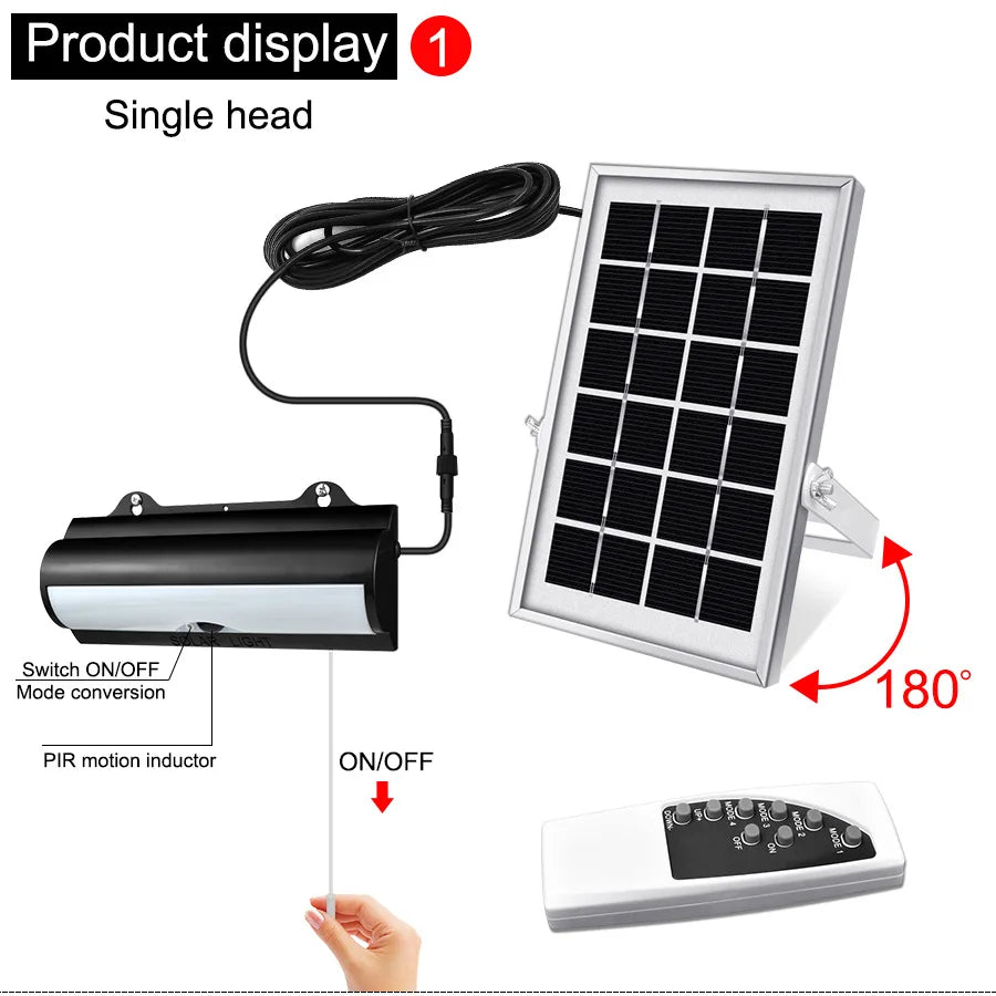 Double Head Solar Pendant Light Outdoor Waterproof Garden PIR Motion Sensor LED Floodlight Dimmable Remote Cord Solar Light Shed
