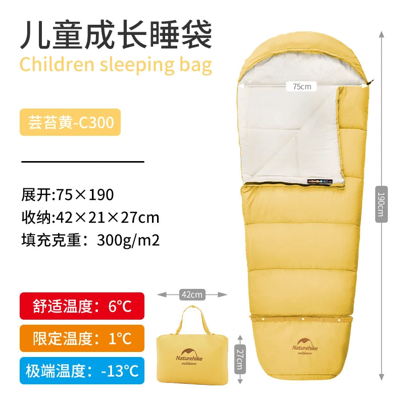 Naturehike-Children's Sleeping Bag, Extended Splicing, Camping, Hiking, Warm, Mummy, Outdoor