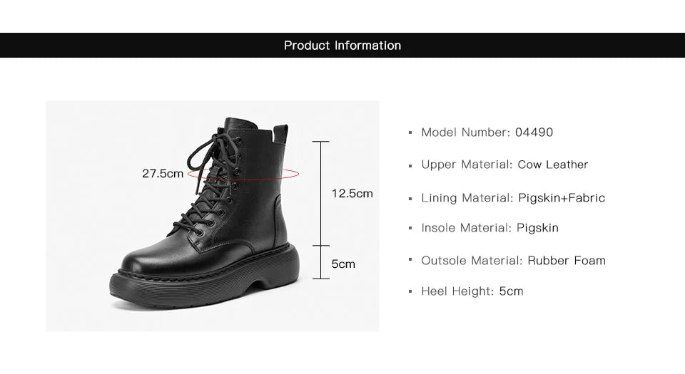 BeauToday Ankle Boots Women Cow Leather Platform Side Zipper Cross-tied Lace Sewing Female Autumn Shoes Handmade 04490