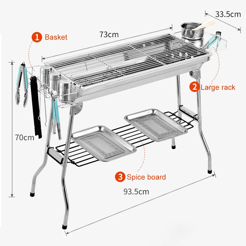 JOYLIVE Outdoor Stainless Steel Charcoal Grill Barbecue Tool Portable Free Installation Handle Folding  BBQ Cooking Grid  Park