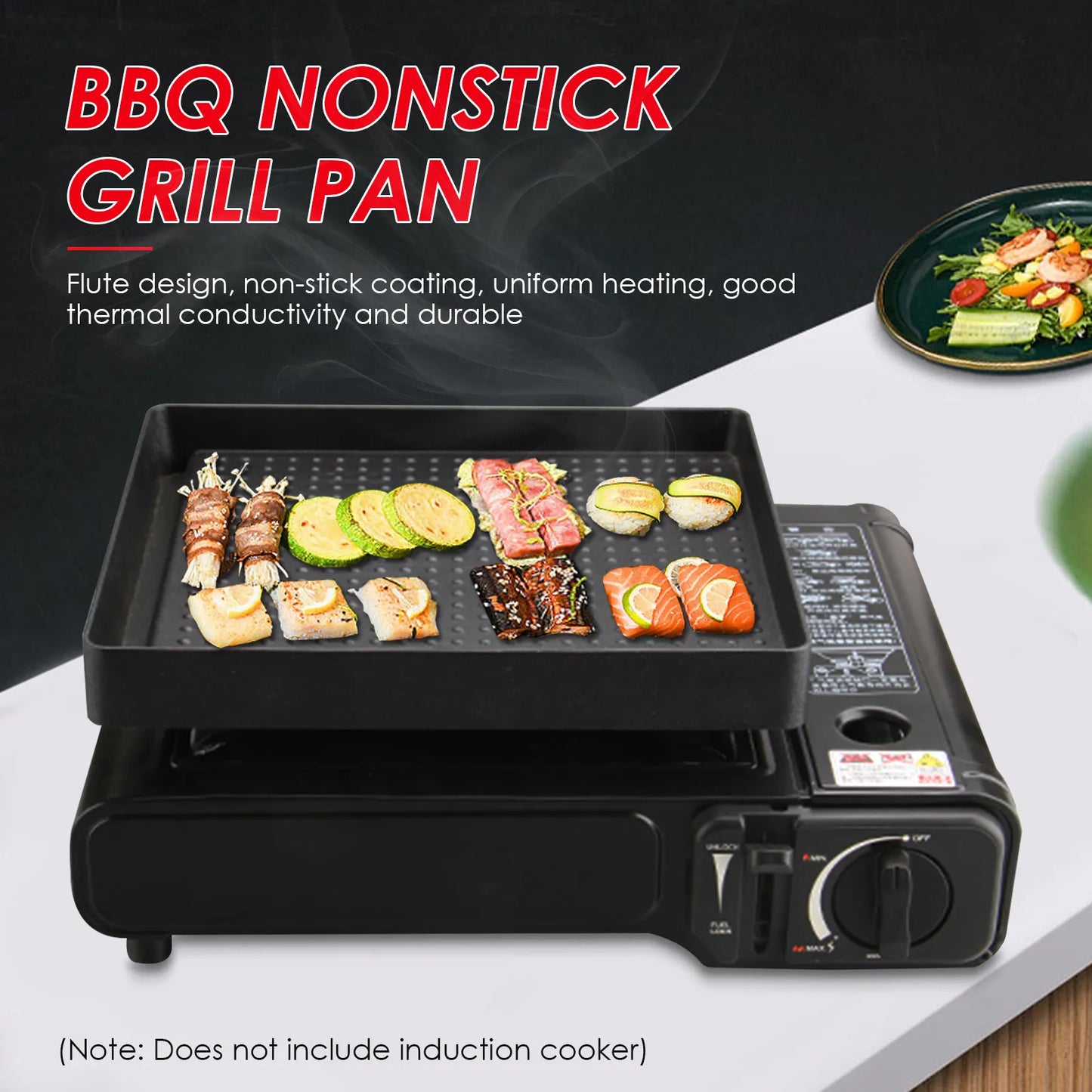 22*25cm Portable BBQ Grill Pan Non-Stick Charcoal Grill Plate Bu&tane Gas Stove Cooker Party Picnic Terrace Beach Barbecue Tray