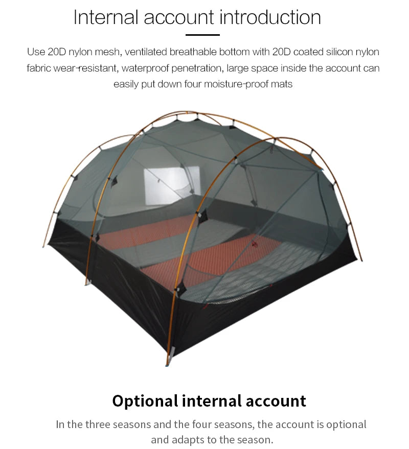 3F UL GEAR Qingkong 4 Person 4 Season 15D Camping Tent Outdoor Ultralight Hiking Backpacking Hunting Waterproof Tents