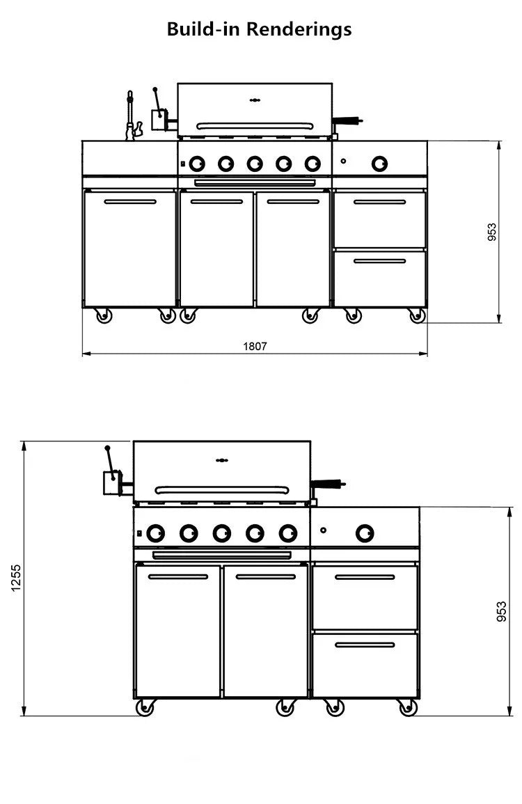 Luxury Outdoor Grill for Courtyard, Build-in Gas BBQ Grill,Stainless Steel 304