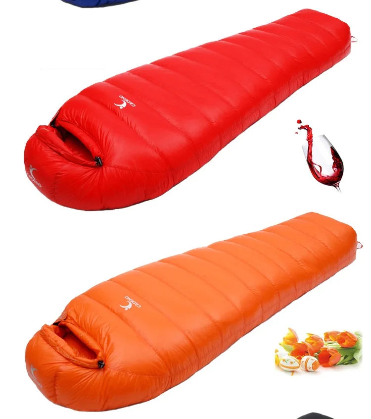 CADENO White Goose Down Filled Adult Mummy Style Sleeping Bag Fit for Winter  Autumn Thermal 10Kinds of Thickness Camping Travel