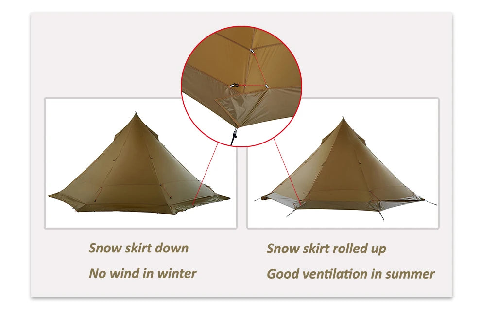 ASTA GEAR Track 5 Pyramid tent bushcraf lightweight 4-5 people outdoor hiking camping with snow skirt rainproof windproof tent