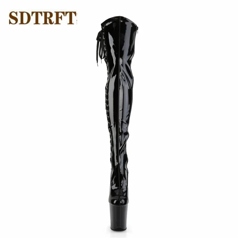 SDTRFT New botas mujer 20cm thin high heels Over The Knee Motorcycle Long boots Round Toe Lace Up shoes Woman Party Dance pumps