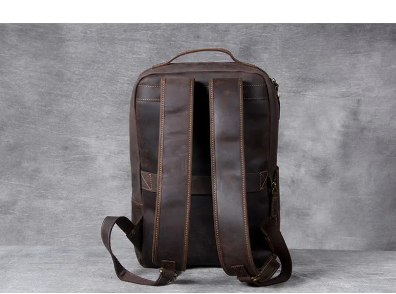 Vintage Crazy Horse Genuine Leather Backpack Men Backpack Laptop Leather Daily Bagpack Male Rucksack Trave Hiking Knapsack Large