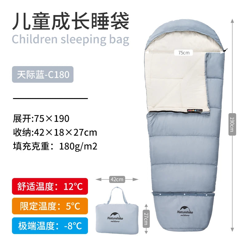 Naturehike-Children's Sleeping Bag, Extended Splicing, Camping, Hiking, Warm, Mummy, Outdoor