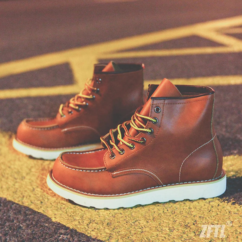 ZFTL Men's Ankle Boots American retro tooling boots Casual Crazy Horse Leather Men's Boots Vintage Man Lace up Boots 2025