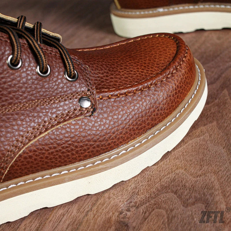 ZFTL Men's Boots Cowhide Thick-soled boots retro British Outdoor Tooling shoes Ankle Boots Male Casual Lace up boots 2025