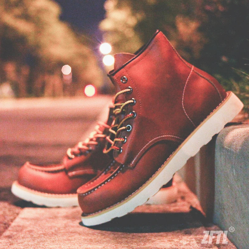 ZFTL Men's Ankle Boots American retro tooling boots Casual Crazy Horse Leather Men's Boots Vintage Man Lace up Boots 2025