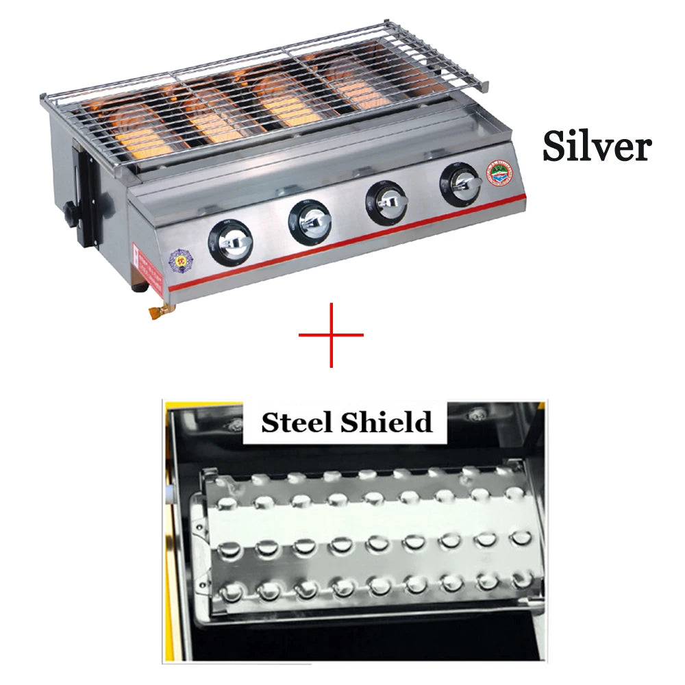Smokeless LPG Grill 4 Burners Gas BBQ Stove Barbecue Tools For Outdoors Ceramic Burners With Stainless Steel or Glass Covers