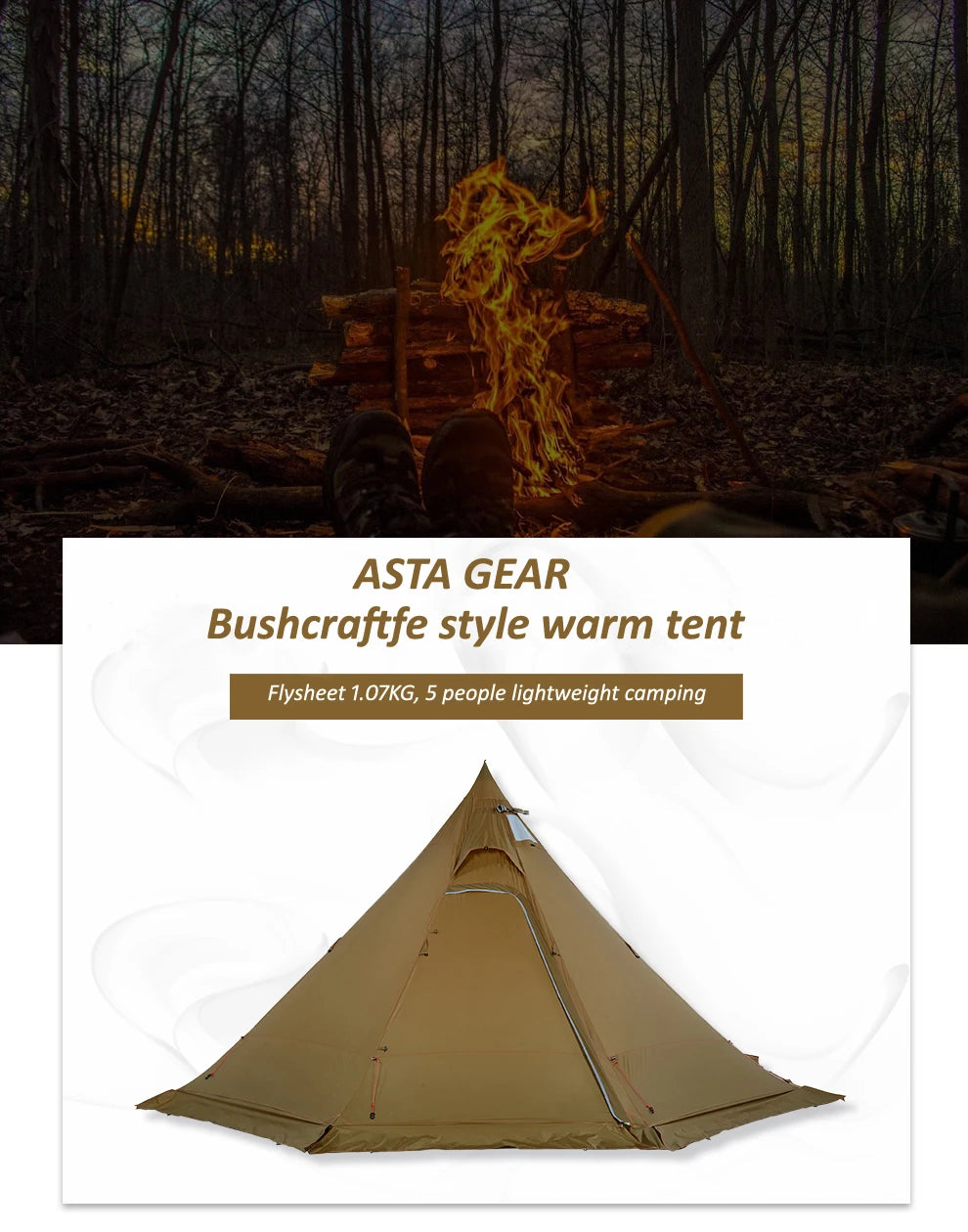 ASTA GEAR Track 5 Pyramid tent bushcraf lightweight 4-5 people outdoor hiking camping with snow skirt rainproof windproof tent