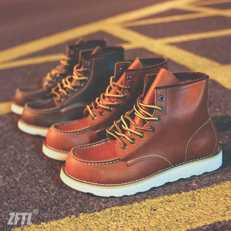 ZFTL Men's Ankle Boots American retro tooling boots Casual Crazy Horse Leather Men's Boots Vintage Man Lace up Boots 2025