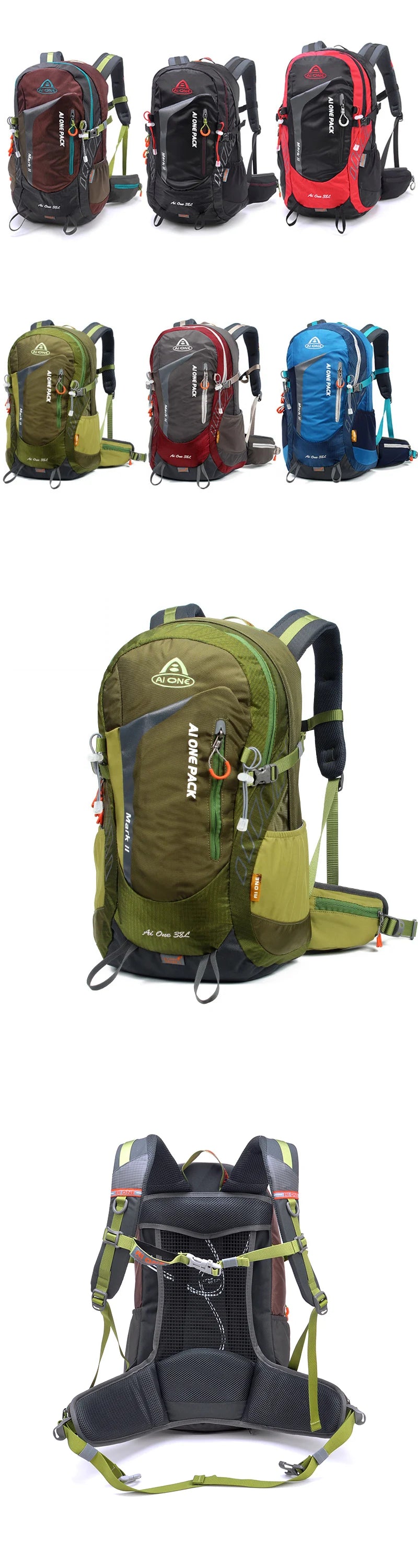 38L Climbing Bag Hiking Camping Backpack with Raincover Tourist Rucksack Athletes Flatpack Tramping Pack Mountain Backpack