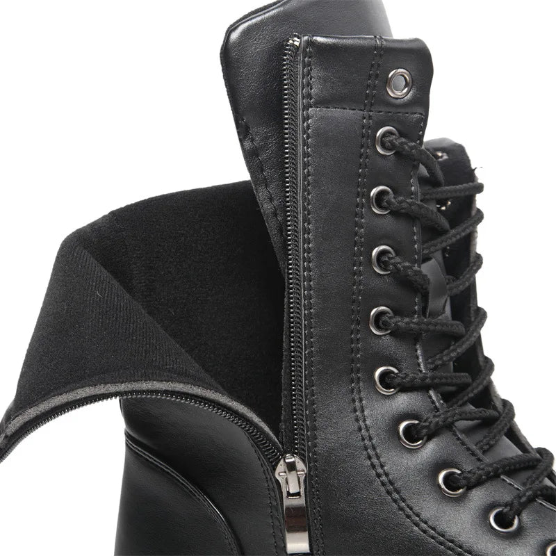 Brand  Boots Men Chain Mens Boots Skull Metal Buckle Lace Up Male Motorcycle Punk Boots Men's Shoes Rock 2019