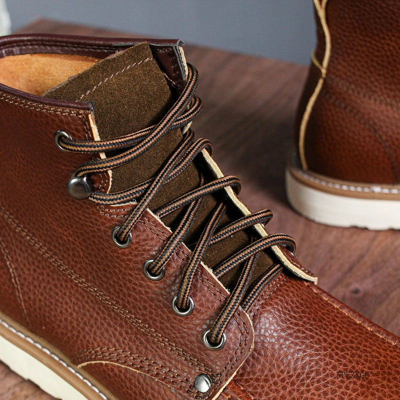 Handmade Men Boots Vintage Casual Autumn Winter Cow Leather Shoes British Ankle Boots Wings Motorcycle Boots Zapatos Hombre