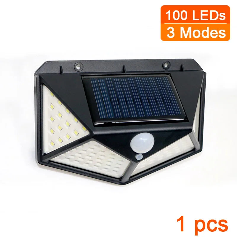 4 sides 100LEDs 3 modes glow PIR motion sensor solar wall light garden solar energy lamp always on at night outdoor street lamp