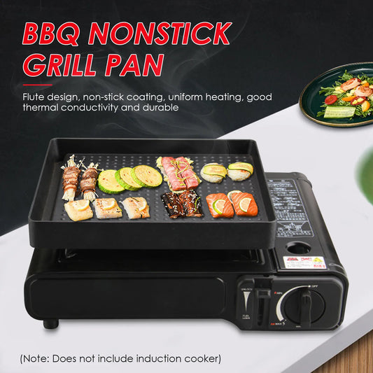 22*25cm Portable BBQ Grill Pan Non-Stick Charcoal Grill Plate Bu&tane Gas Stove Cooker Party Picnic Terrace Beach Barbecue Tray